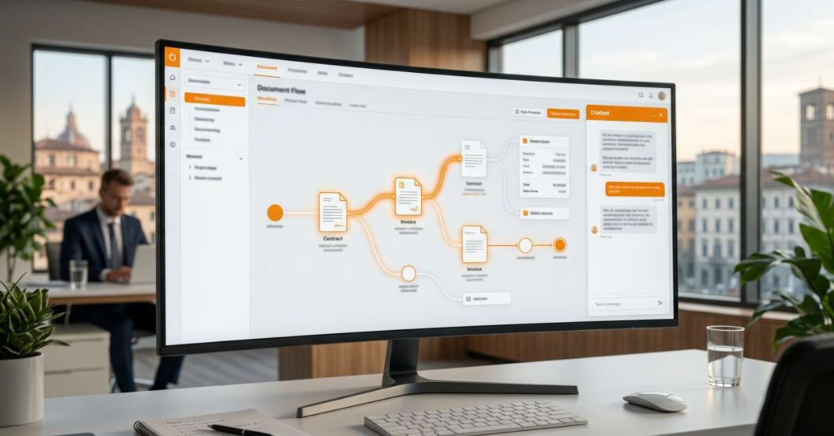 ARXivar 2.13 - Document workflow Esempio di dashboard di ARXivar 2.13 con workflow documentale e chatbot AI integrato per la gestione intelligente dei processi