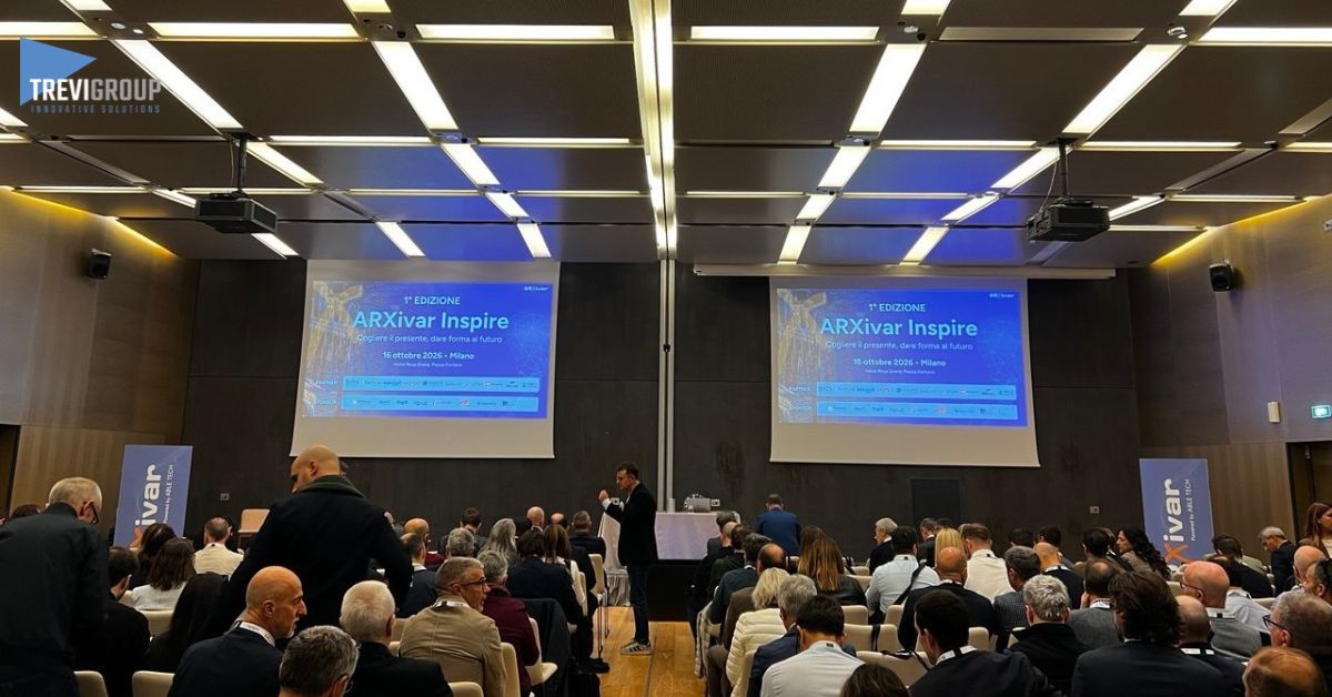 ARXivar Inspire 2026 a Milano: platea di partecipanti all'evento dedicato all'innovazione digitale e all'intelligenza artificiale, con Trevigroup sponsor e partner ARXivar, sviluppatore della soluzione AI4HR.